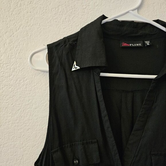 ULTRA FLIRT Black Dress Size XL Button Down Gold Collar Accents Sleeveless - Picture 6 of 9